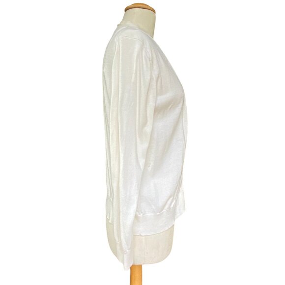 Tommy Bahama Open Front Cardigan Sz M Silk Fringe Trim Coastal Neutral Basic - Picture 6 of 11